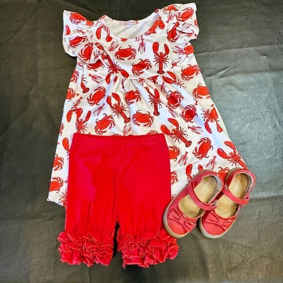 Brylin Marie Top, Ruffle Shorts Outfit 4/5T NWOT & Mary Jane Shoes SZ 9 - Picture 1 of 5